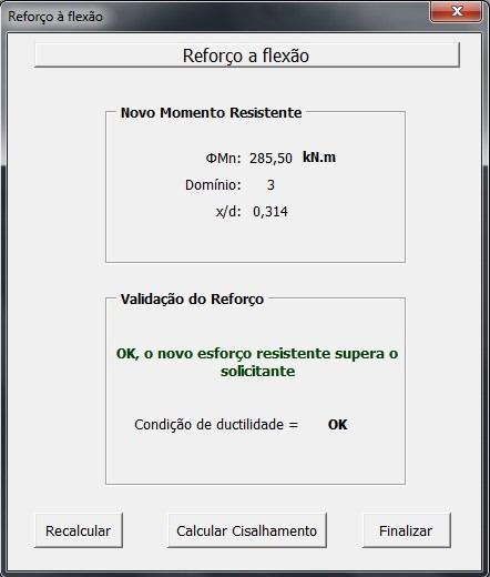 Para o reforço a flexão, foi utilizado um PRFC com 2 lâminas, de espessura 1,50 mm e largura 190 mm.