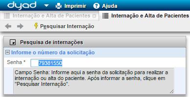 Para realizar a internação do paciente, informe a data da Internação e a hora e clique no botão confirmar Para proceder com alta do paciente, informe a data no campo Alta, Hora e o Motivo do