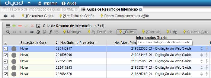 .. (escolha o tipo da guia que quer ver) Escolha o intervalo de datas em que importou as guias e