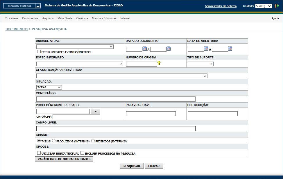 2.24 - PESQUISA AVANÇADA A função Pesquisa-Avançada permite que o usuário recupere documentos cadastrados e recebidos no sistema por meio dos campos disponibilizados.