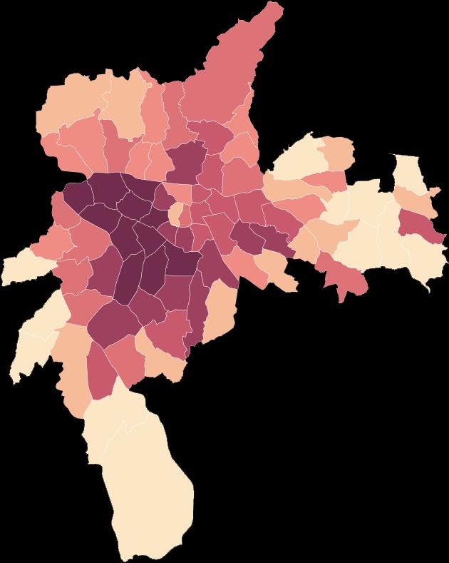 VENDA MAPA DE CALOR DOS PREÇOS RANKING BAIRRO R$/M2 MAIOR PRECIO Ibirapuera Jardim Europa Vila Nova Conceição 17.622 16.889 19.