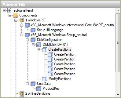 Na área "Propriedades CreatePartition", defina os seguintes valores: Estender = falso,