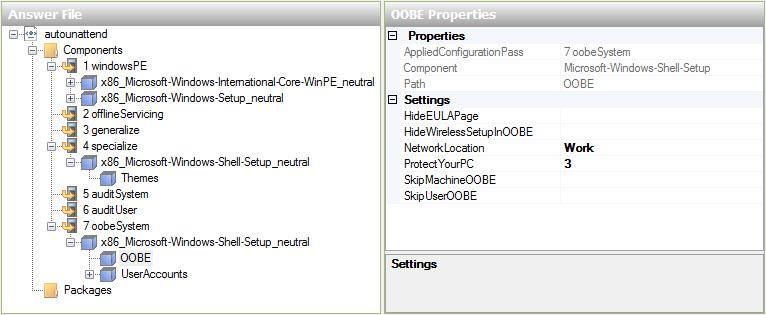 Selecione Microsoft-Windows-Shell-Setup na área "Arquivo de Resposta" abaixo de componente 7 oobesystem.