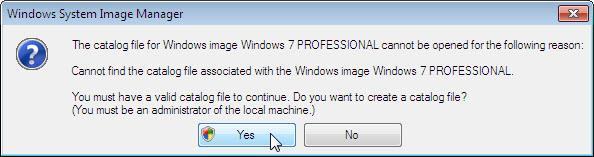 Um arquivo de catálogo é gerado na área "Imagem do Windows".