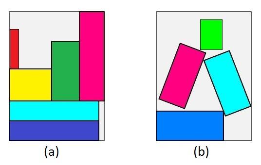 18 Problemas de corte e empacotamento Figura 9 Exemplos de empacotamento: (a) ortogonal e (b) não-ortogonal - adaptada de (COELHO, 2011).