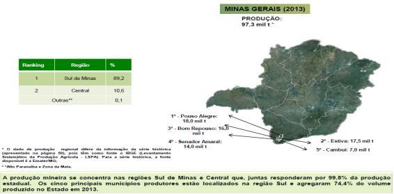 Figura 1: Concentração da produção de Morango no estado de Minas Gerais. Fonte: EMATER- MG (2014).