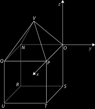 Sabe-se que: a base da pirâmide coincide com a face superior do cubo e está contida no plano xxxxxx; o ponto PP pertence ao eixo OOOO; o ponto UU tem coordenadas (3, 3, 3). 6.1.
