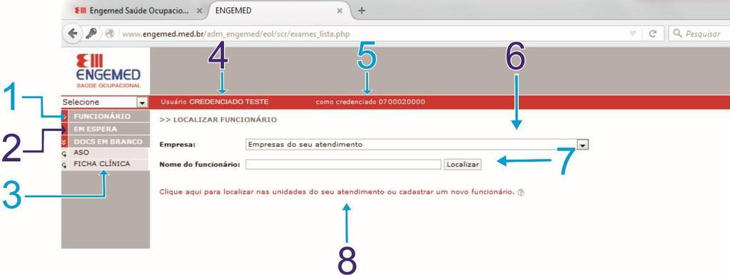 2- Em Espera inserir a data da realização do exame clinico, o médico examinador e para dar baixa no Status do colaborador como Apto ou Inapto. 3- Docs.