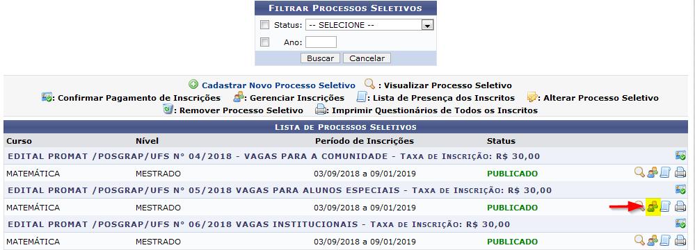 2- Realizar seleção: Após o fim das inscrições, o coordenador deve realizar a seleção dos candidatos.