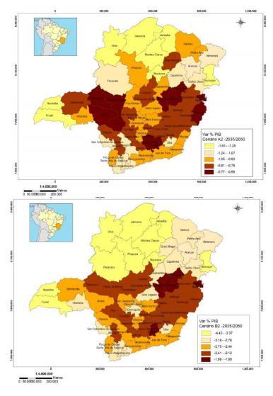 Efeitos sobre o PIB de MG Segundo a Avaliação dos Impactos das Mudanças Climáticas na Economia Mineira, feita pela FEAM e a Fundação Instituto de Pesquisas Econômicas, os efeitos das mudanças