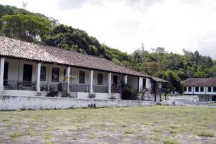 Os terreiros de café, dispostos na lateral da casa-sede, formam dois