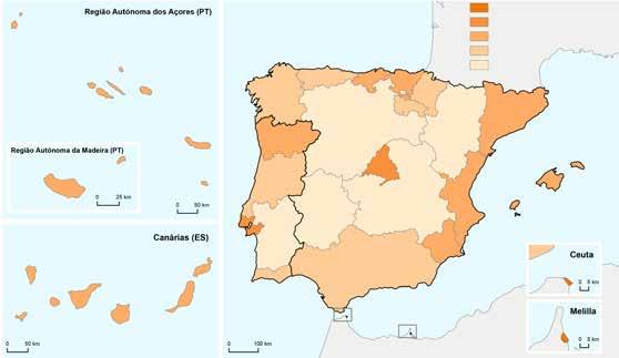 DENSIDADE POPULACIONAL Existe uma grande discrepância entre as regiões ibéricas no que respeita ao número de habitantes por quilómetro quadrado.