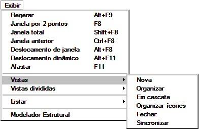 Estes são os menus do EAG: O menu "Arquivo" tem comandos para salvar os dados do modelo estrutural (todas as plantas) e o desenho visto na tela.