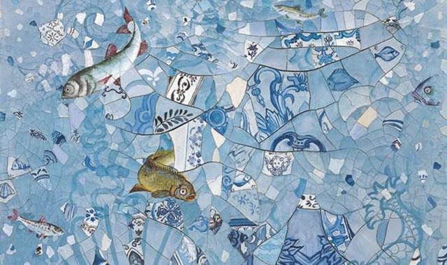 218 Adriana Varejão, Milagre dos peixes, 1991. (Gesso sobre tela, pintado a óleo, 210 x 170 cm) Aparentes azulejos quebrados.