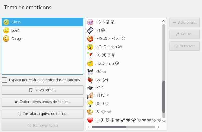 1 Gerenciador de temas emoticons 1.1 Introdução Os emoticons podem ser usados em vários aplicativos do KDE: Kopete, Konversation, KMail.