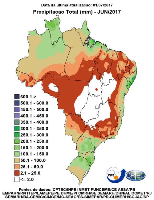 Mapa 2.3 Total de chuvas para o mês de Junho/2017 Mapa 2.