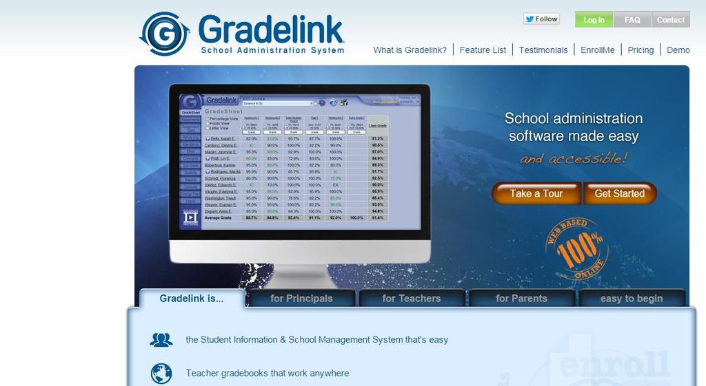 2.1.2. Gradelink A Gradelink é uma aplicação online direcionada não só para os professores mas também para os alunos e pais, como se pode ver na Figura 2, envolve custos e reúne a informação relativa