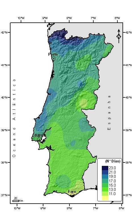 Figura 8 Distribuição espacial do Índice de Seca em Maio 2008 Número de Dias com Precipitação No mês de Maio verificou-se, no