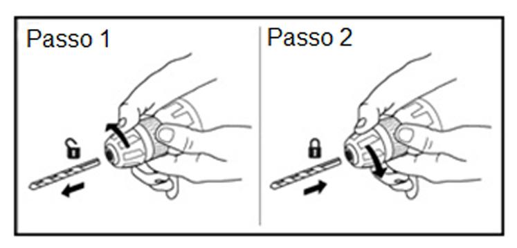 risco de explosão. 2.4.1.2 Instalação e extração da broca ou ponteira/bits Para instalar ou extrair a broca ou a ponteira/bits, proceda da seguinte maneira 1.