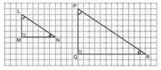 (SAERJ). Laura desenhou, na malha quadriculada abaixo, os triângulos LMN e PQR que são semelhantes. Qual é a razão de semelhança entre o triângulo LMN e PQR que Laura desenhou?