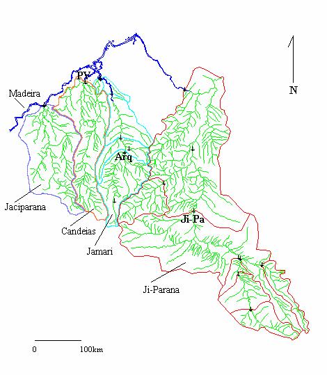 21 Figura 2.2 Principais bacias hidrográficas do estado de Rondônia (fonte: www.lbaeco.org). As bacias dos rios variam de algumas centenas de km 2 até cerca de 60.000 km 2.