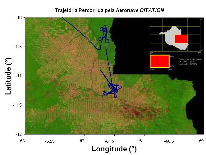 51 Figura 4.1 - Trajetória do vôo do avião CITATION sobre as regiões de pastagem e floresta,.