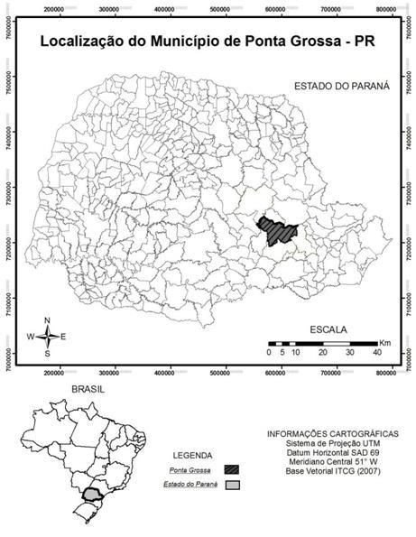 Figura 01- Cartograma de localização de Ponta Grossa-PR. Fonte: Elaborado por Elisana Milan e Gabriela Leite Neves.
