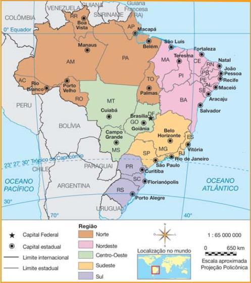 Brasil: grandes regiões Regionalização proposta pelo IBGE, se
