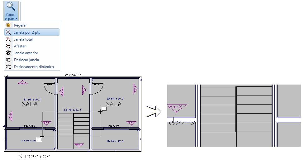 Enrada gráfica de alvenaria em planta, selecione a aba Lajes : Faça uma janela de desenho aproximando a região central entre as paredes Par 6 e Par7 : 1.