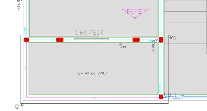 PT 2: Botão 1 no pto 2 Para aplicar a carga linear distribuída sobre a laje L4, faça uma janela de desenho aproximando a região desta laje: