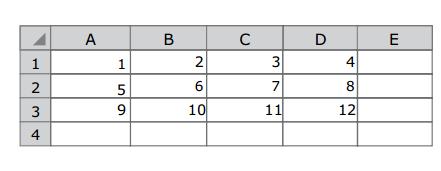 29) Tem-se a seguinte planilha, criada no Microsoft Excel 2010, em sua configuração padrão. Assinale a alternativa que contém o resultado da fórmula =SOMASE(A1:D3;ʺ>12ʺ), aplicada na célula A4.