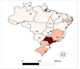 Em Minas Gerais, o ano que apresentou o preço mais representativo foi 2004, com o valor de R$23.100,00/t., e, em São Paulo R$36.900,00/t., no mesmo ano.