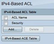 Etapa 3. Dê entrada com um nome para a lista de acessos no campo de nome ACL. Etapa 4. O clique aplica-se que faz com que o IPv4-Based ACL seja escrito ao arquivo de configuração running. Etapa 5.