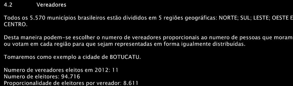 SETOR ELEITORES VEREADORES SETOR NORTE 25027 2,91 3 SETOR SUL 13928 1,62 2 SETOR LESTE