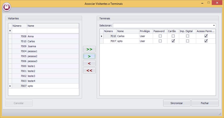 utilizados pelo visitante em causa, isto para que os terminais reconheçam aquele visitante e o