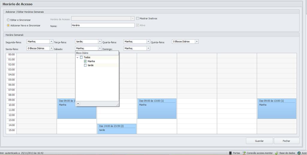 o o o Para cada dia da semana (Segunda-feira, Terça-feira, ) deve selecionar um Bloco diário; Nota 1: os blocos diários aqui utilizados, devem ser criados anteriormente na página Adicionar/Editar
