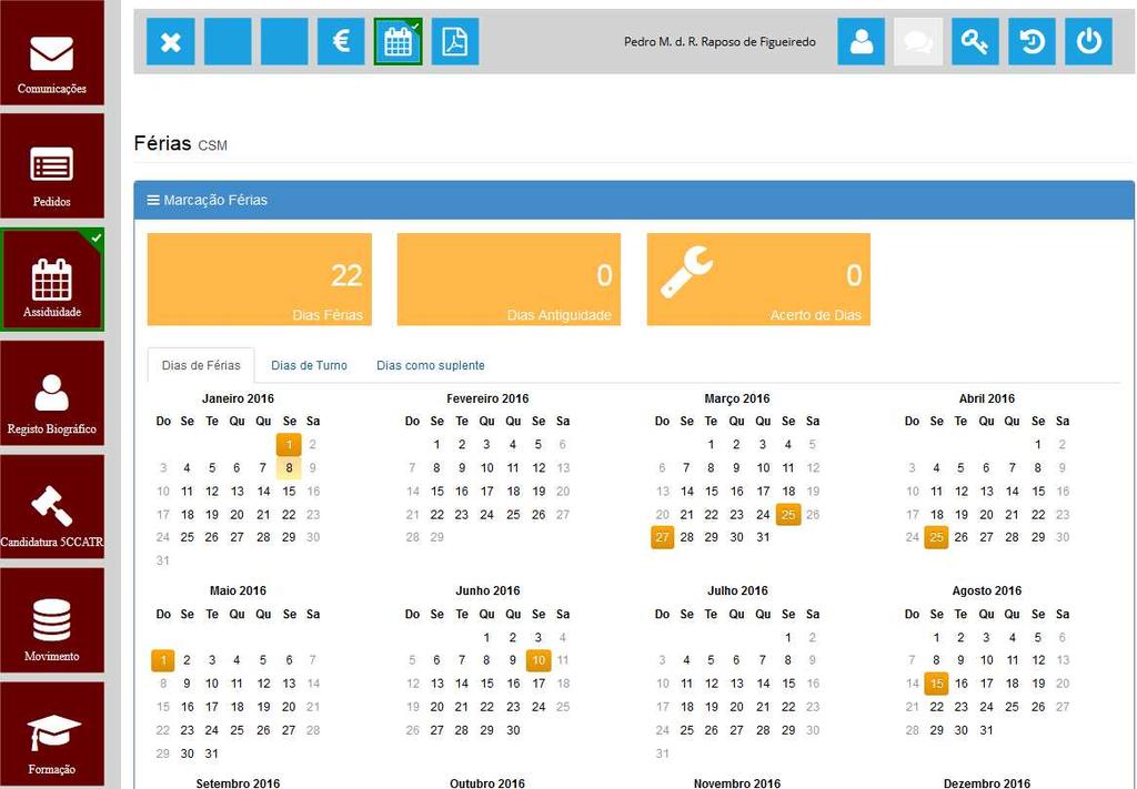 Marcação de Férias No menu à esquerda, aceda à opção Assiduidade: É exibida a página com o formulário de