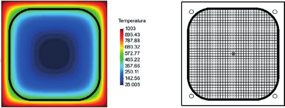 J. S. SUAZNABAR V. P. SILVA Figura 3 Seção transversal discretizada com o campo de temperaturas mostrando a isoterma de 500 C pesquisas mais avançadas do mesmo grupo de pesquisa dos autores.