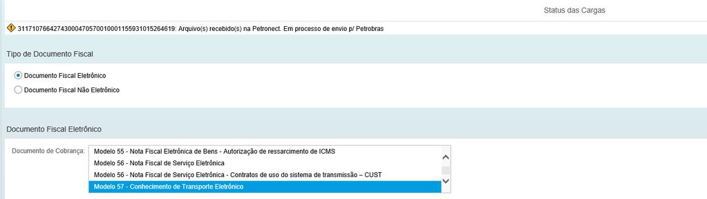 V. Verificar o status da Carga Ao retornar à página principal, serão exibidas as mensagens para cada ação realizada.