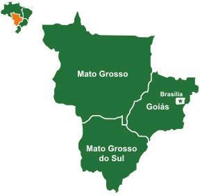 REGIÃO CENTRO-OESTE Possui 3 Estados (GO, MT e MS) e o Distrito Federal, este localizado dentro do Estado de Goiás. Ocupam uma área de 1.606.