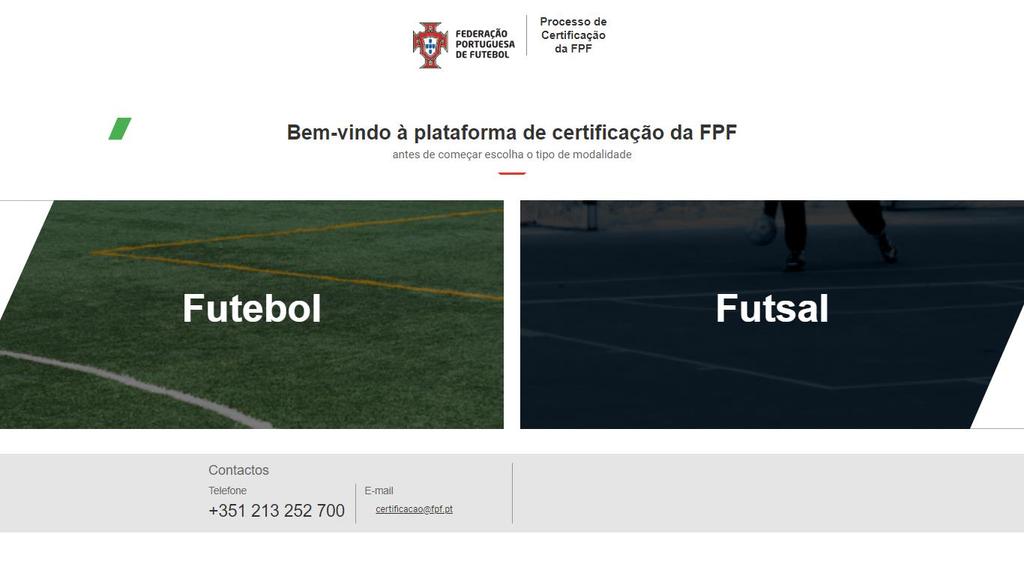 Plataforma de Certificação Ecrã de entrada (depois de digitar certificacao.fpf.