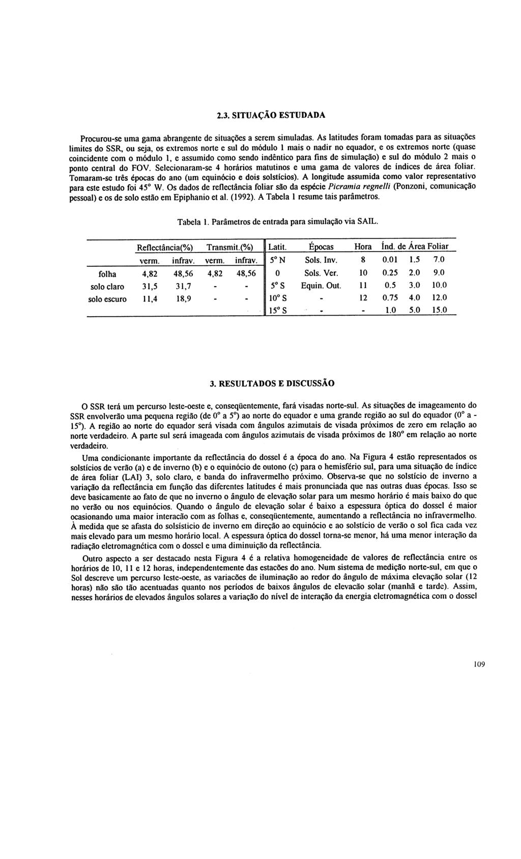 2.3. SITUAÇÃO ESTUDADA Procurou-se uma gama abrangente de situações a serem simuladas.