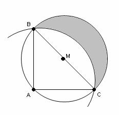 9) Na figura abaixo, a circunferência maior possui centro em A e raio 10cm; o triângulo ABC é retângulo em Â e a circunferência menor possui centro no ponto médio de BC.