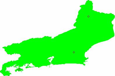 esse mapa representa o estado inicial do modelo, onde os pontos circulados representam os indivíduos infectados inicialmente e os pontos verdes, os indivíduos suscetíveis. Figura 6.