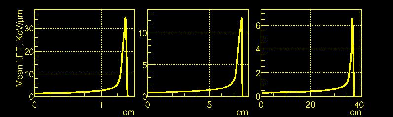 Linear Energy Transfer (LET) 40 MeV 100 MeV 250 MeV Depth 80 10 MeV/nucleon 16 MeV/nucleon LET / MeV/mg/cm 2 70 60