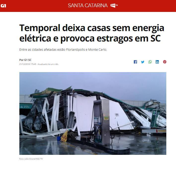 sobre o Temporal ocorrido entre os dias 17 e 18 de dezembro de 2018 em Santa Catarina (a) NSC total por