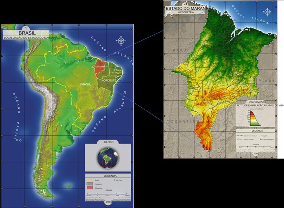 2. Área de Estudo O estado do Maranhão situa-se em uma posição de transição entre três macrorregiões brasileiras: Norte, Nordeste e Centro-Oeste, apresentando características climatológicas e