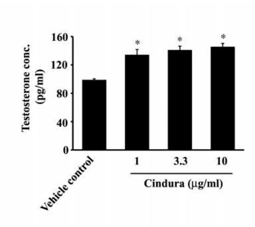 Figura 5: Aumento da produção de testosterona em células Leydig (in vitro).