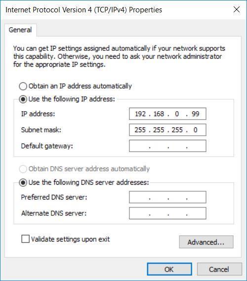 Agora, é possível utilizar, por exemplo, os seguintes endereços de IP: inserir 192.168.0.99 e seguintes máscaras de sub-rede 255.255.255.0. Com isso, aceite as configurações.