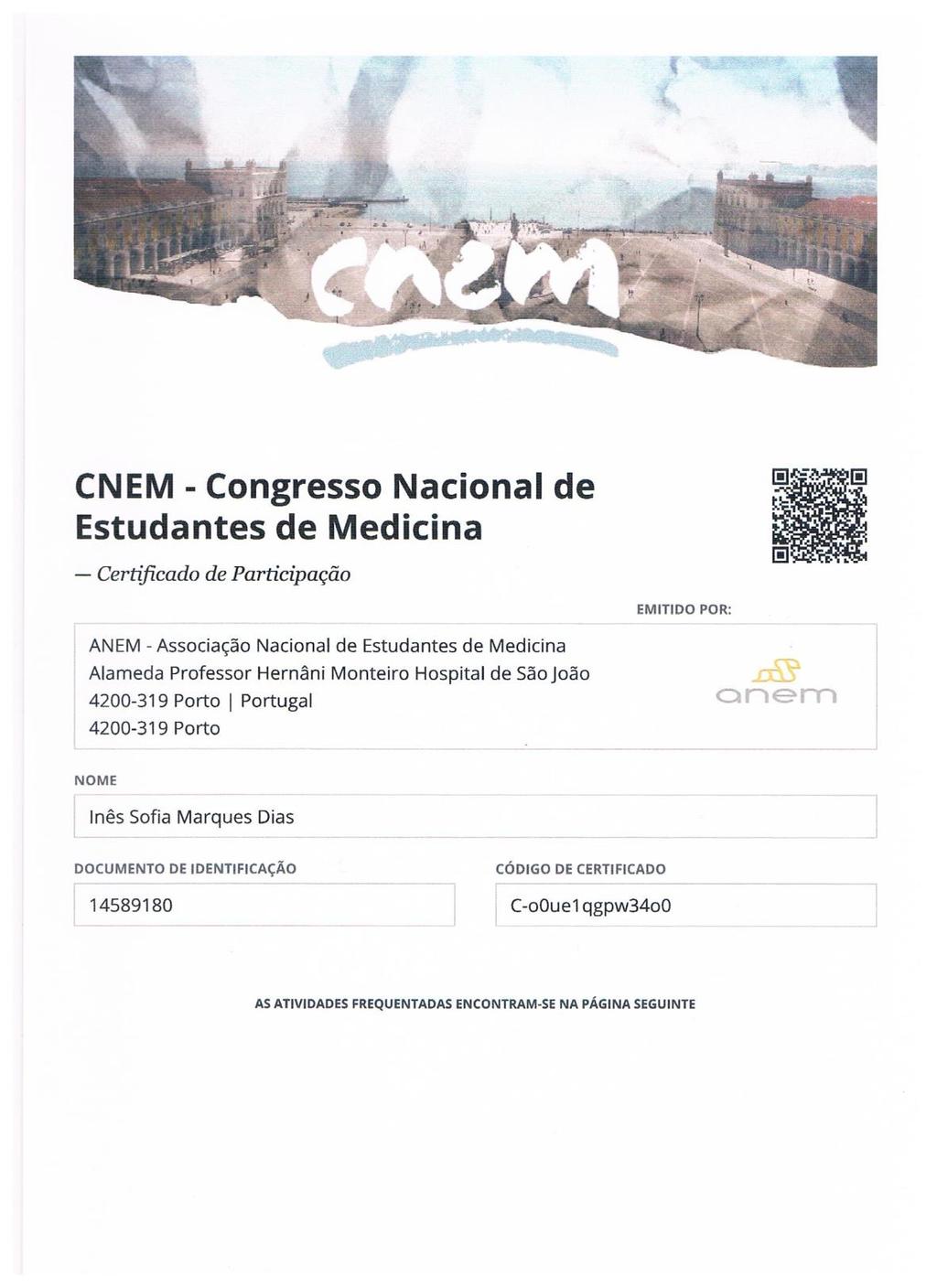 Certificado de participação no Congresso Nacional de
